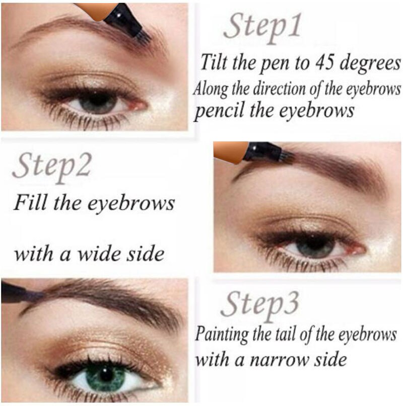 Tattoo Eyebrow 3D liquid Ink Pen waterproof 4 fork pencil brow Eyes Makeup Female Cosmetics 5 Natural Color Available TSLM1