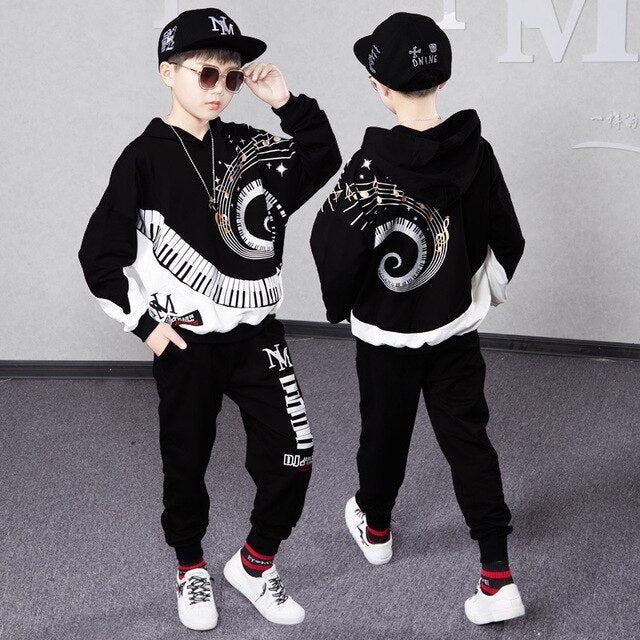 Kids Boys Clothing Set Hooded Cotton Baby Tracksuit Autumn Spring Sport Hooded Outfits 8 10 12 14 Yrs White Black Patchwork Suit