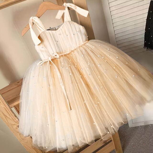 Kids Dress For Girls Strap Tulle Fluffy Princess Eleagnt Party Tutu Prom Dresses Children Wedding Evening Bowknot Gown 1-5 Years