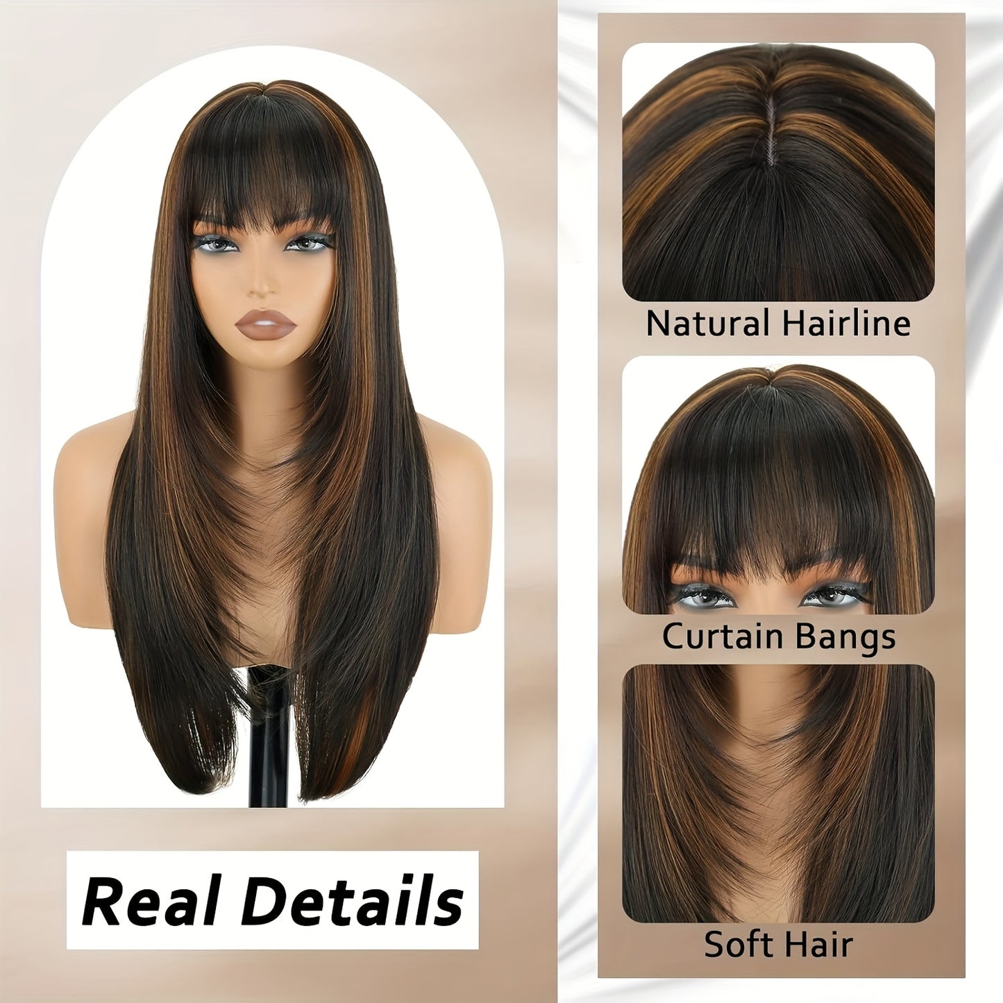CIVRIE 26"Glueless Wig with Curtain Bangs