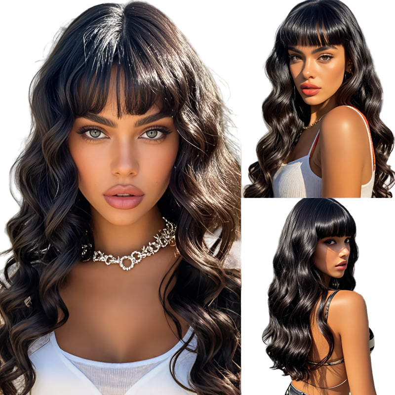 Long Wavy Bob Wig with Bangs