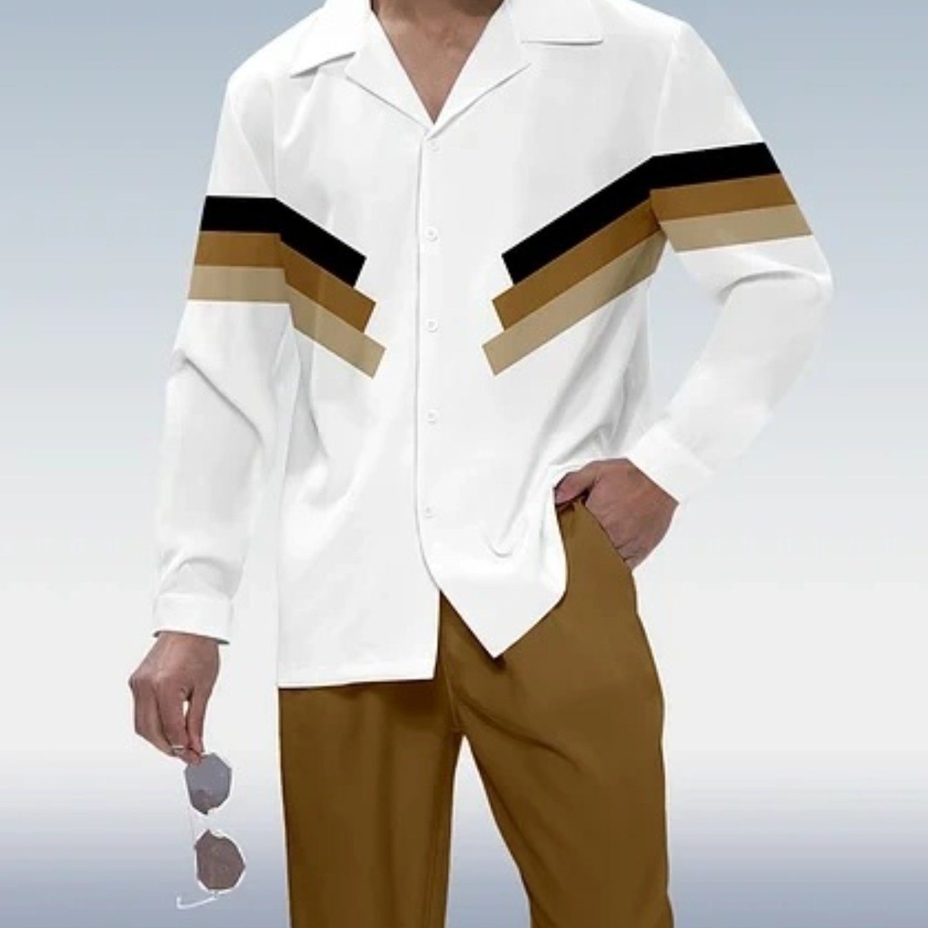 Men's casual shirt with long sleeves and pants