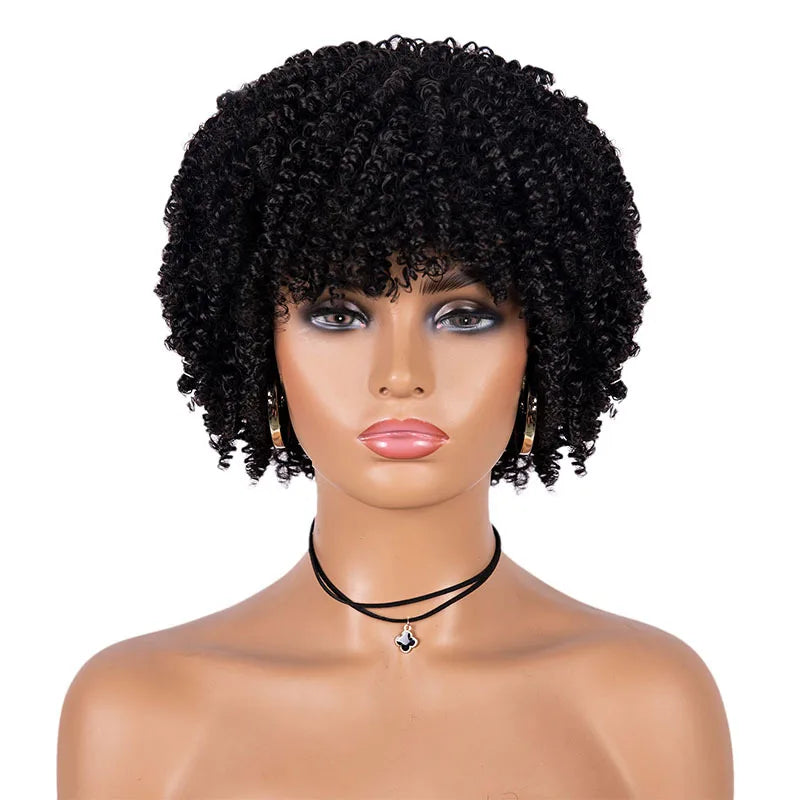 Short Kinky Curly Afro Wig with Bangs