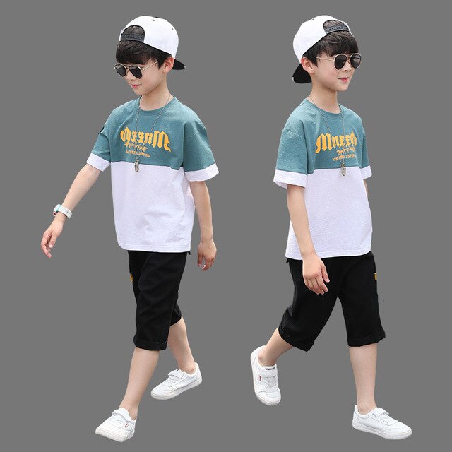 New Summer Boys Clothing Sets Children T-Shirt + Pants Hip Hop Set Streetwear Kids Baby Boys Clothes Suits Teen 4 6 8 10 12 Year