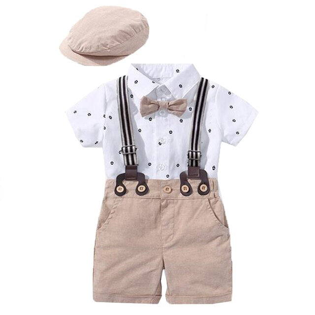 Newborn Suit Baby Boy Romper Clothing Set Handsome Bow 1th Birthday Gift Hat Printed Rompers Belt Infant Children Outfit Clothes