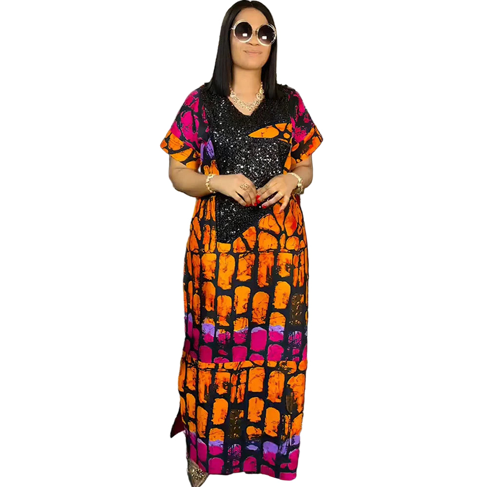 Plus Size African Abaya Dress with Sequins