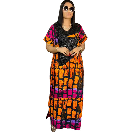 Plus Size African Abaya Dress with Sequins