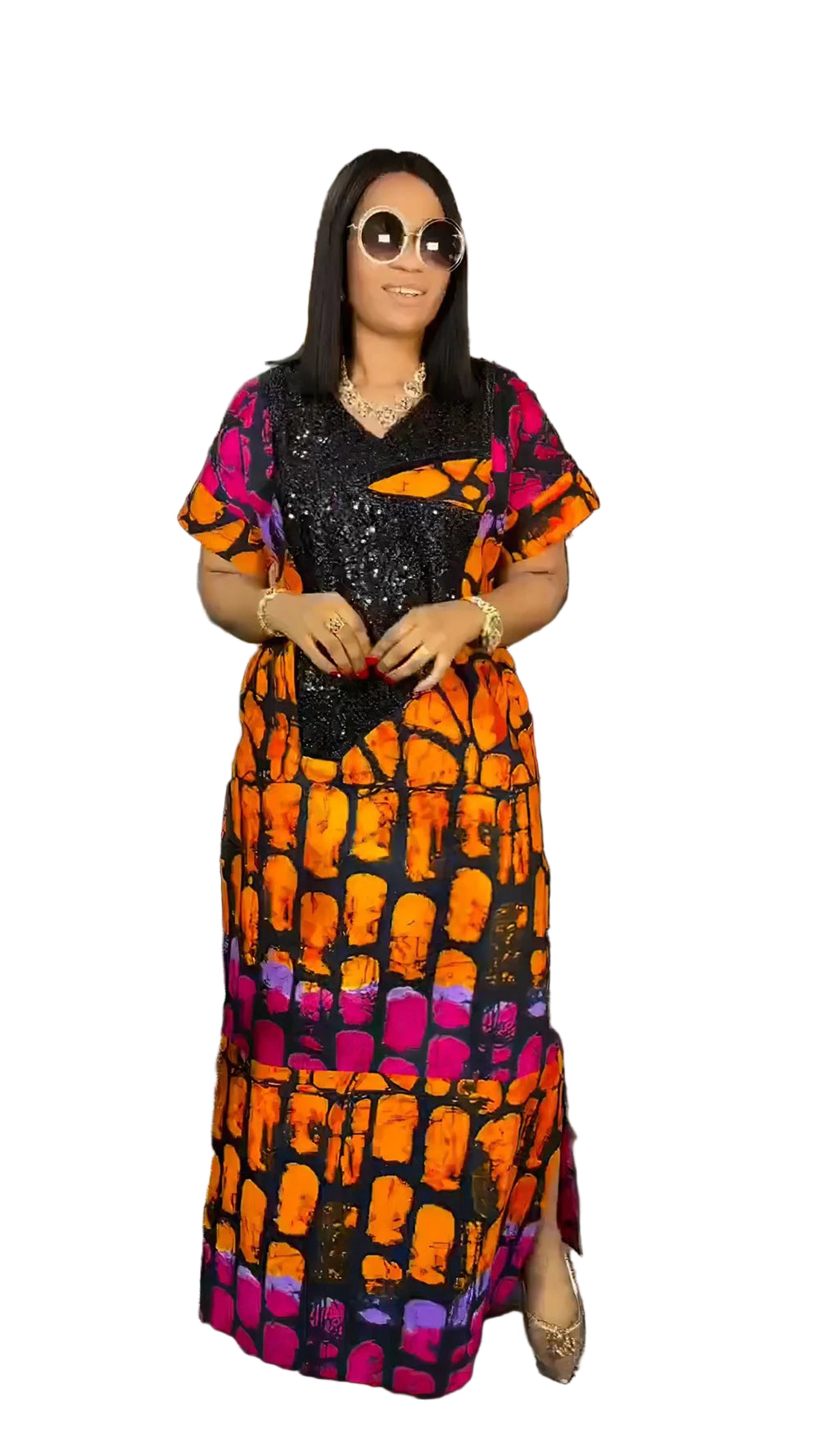 Plus Size African Abaya Dress with Sequins