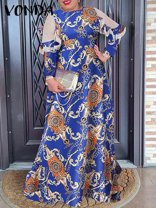 Women's Summer Dress Long Sleeve Printed Casual Party Robe