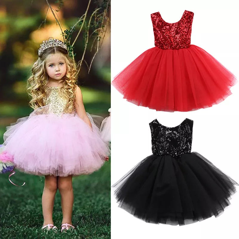 Toddler Girl Birthday Tulle Princess Pink Dress Baby Bowknot Dresses