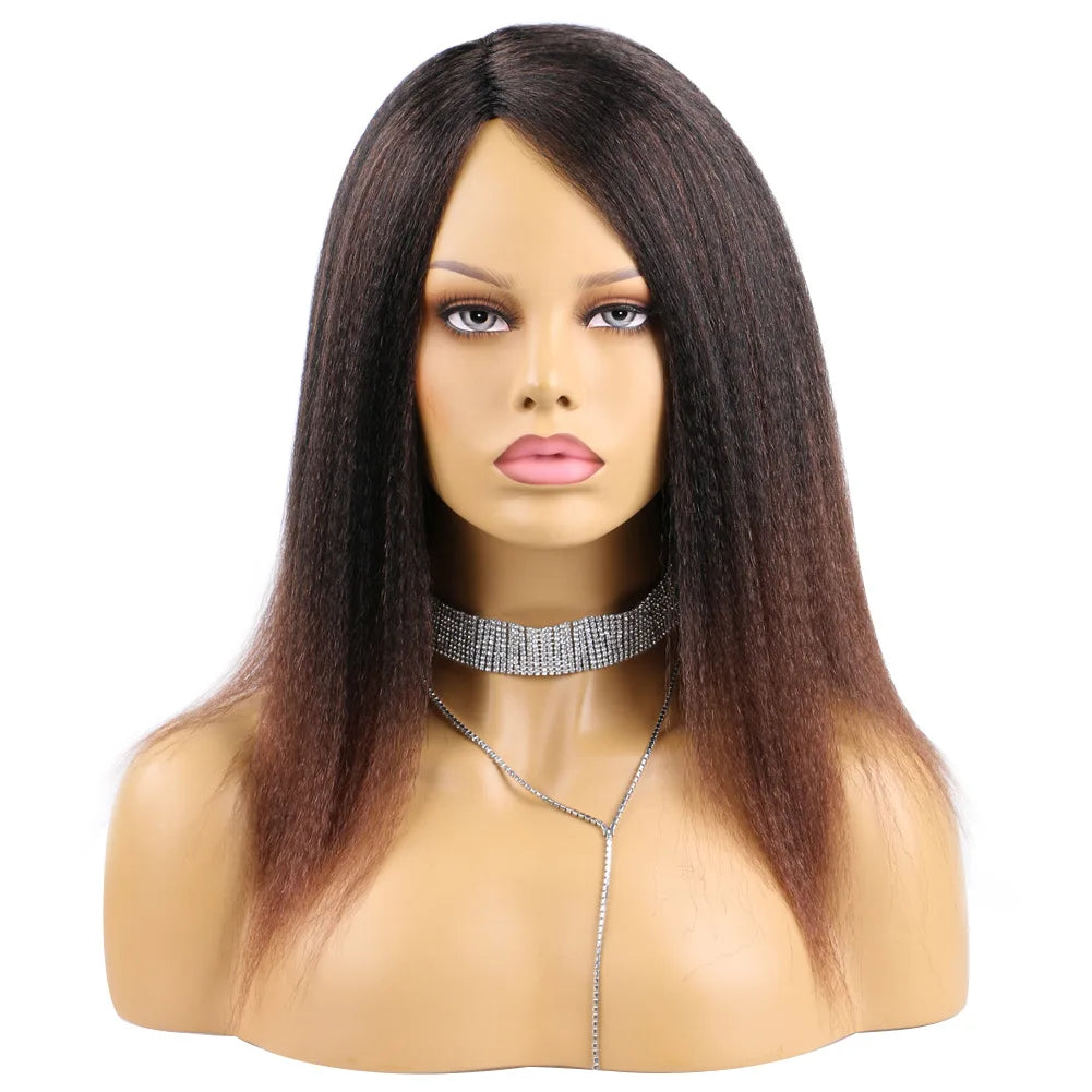 Kinky Curly Afro Hair Wigs Yaki Straight Wigs Ombre Synthetic Wig For Women Medium Part Women Black Natural Female Wigs cosplay