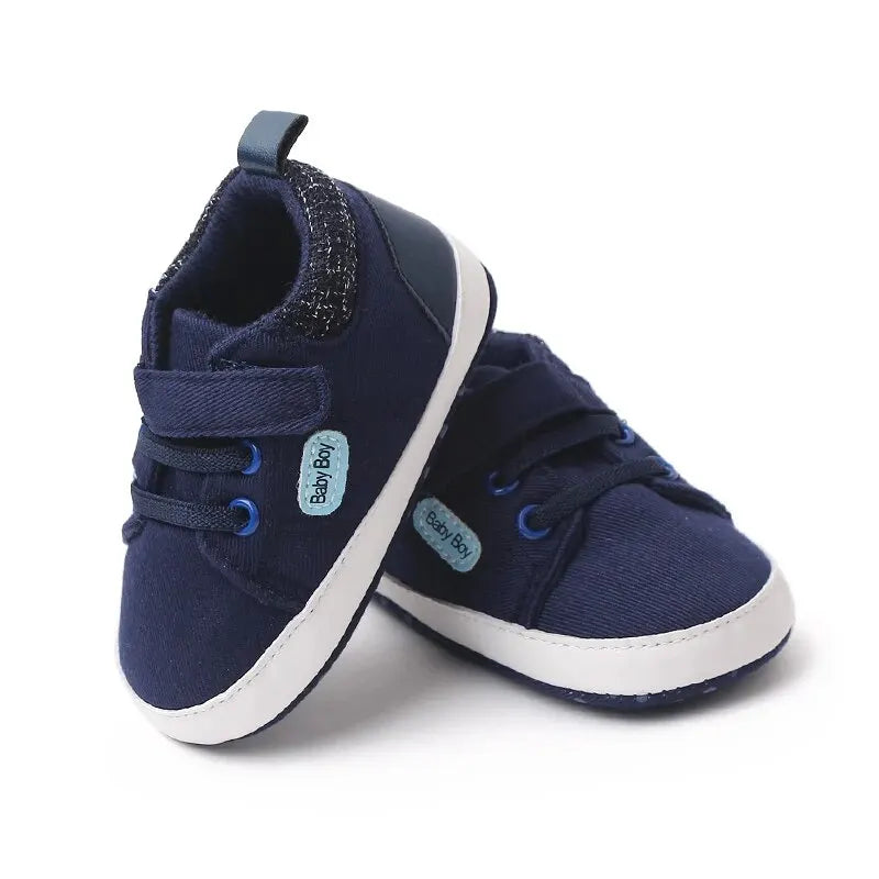 Baby Boy Shoes Canvas High Top Soft Sole Newborn Sport Walking 0-18 Months