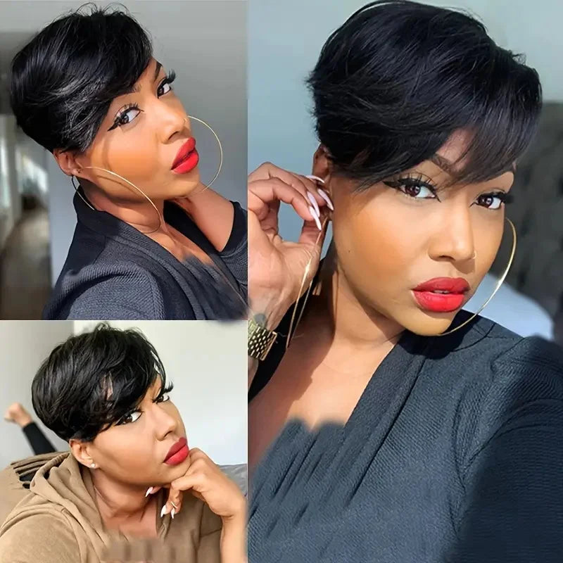 Short Pixie Cut Wig Human Hair Black Women