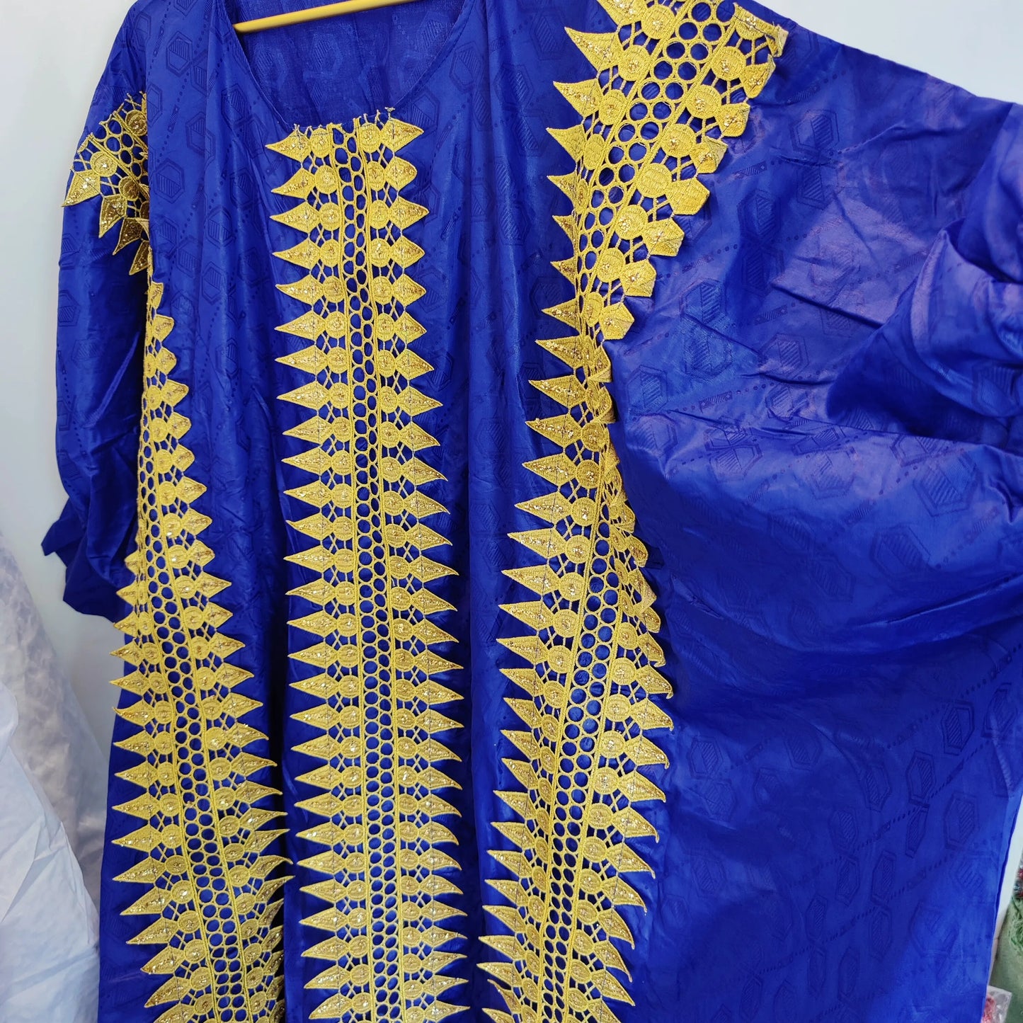 Red Boubou Wedding Dashiki With Gold Embroidery Gown-abaya-Top Super Deals-BLUE-One Size-Free Item Online