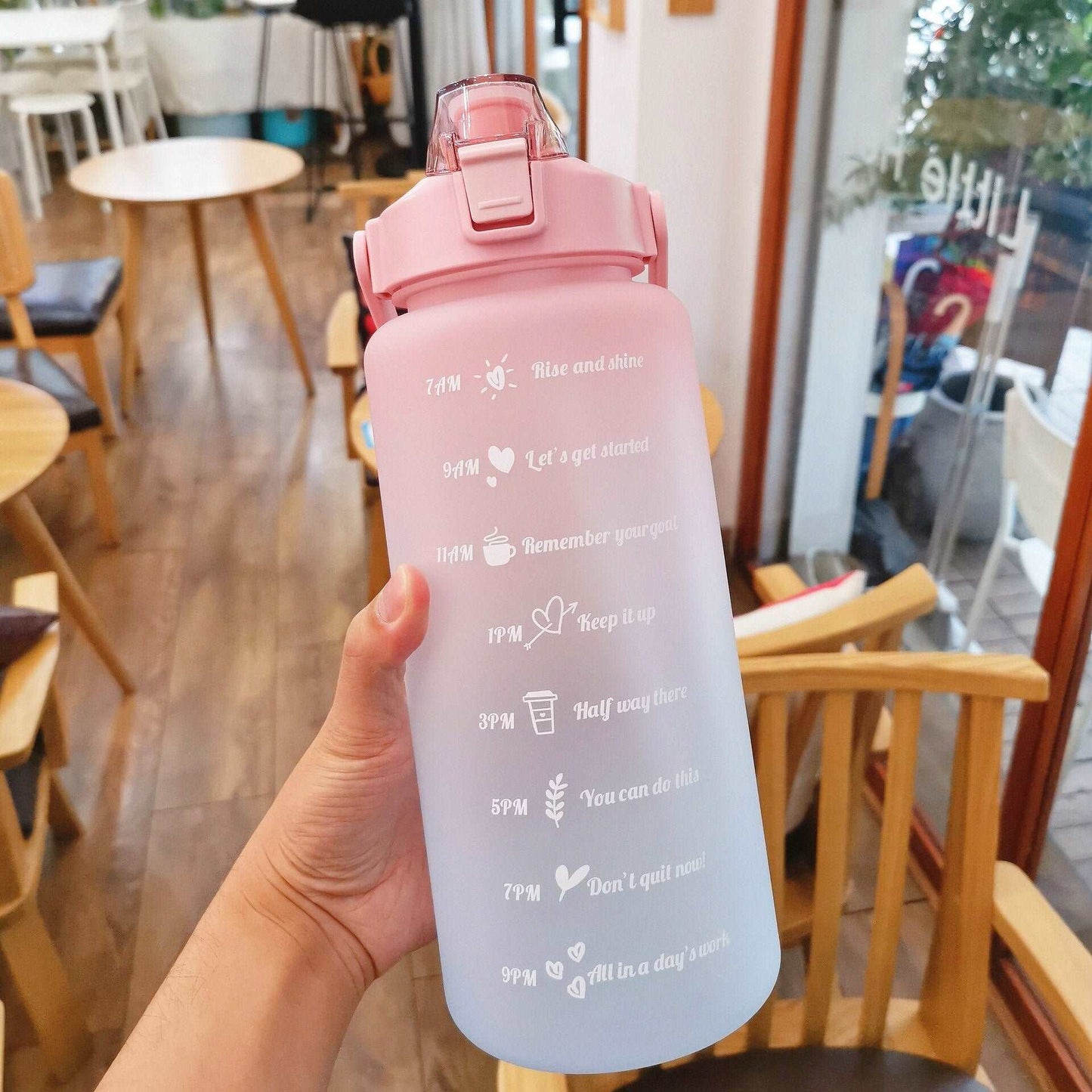 2 Liter Water Bottle with Straw Female Girls Large Portable Travel Bottles Sports Fitness Cup Summer Cold Water with Time Scale