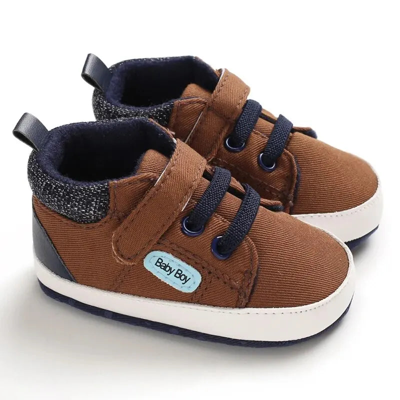 Baby Boy Shoes Canvas High Top Soft Sole Newborn Sport Walking 0-18 Months