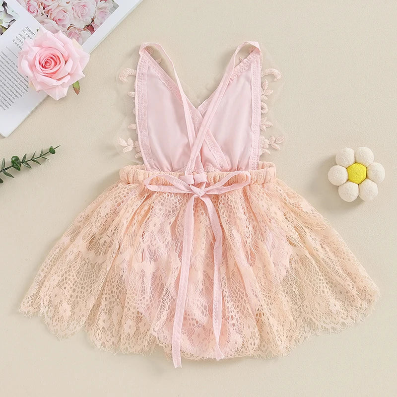 Princess Floral Lace Baby Girls Romper Dress Kids Summer Clothes Sleeveless V Neck Embroidery Backless Bodysuits Newborn Clothes