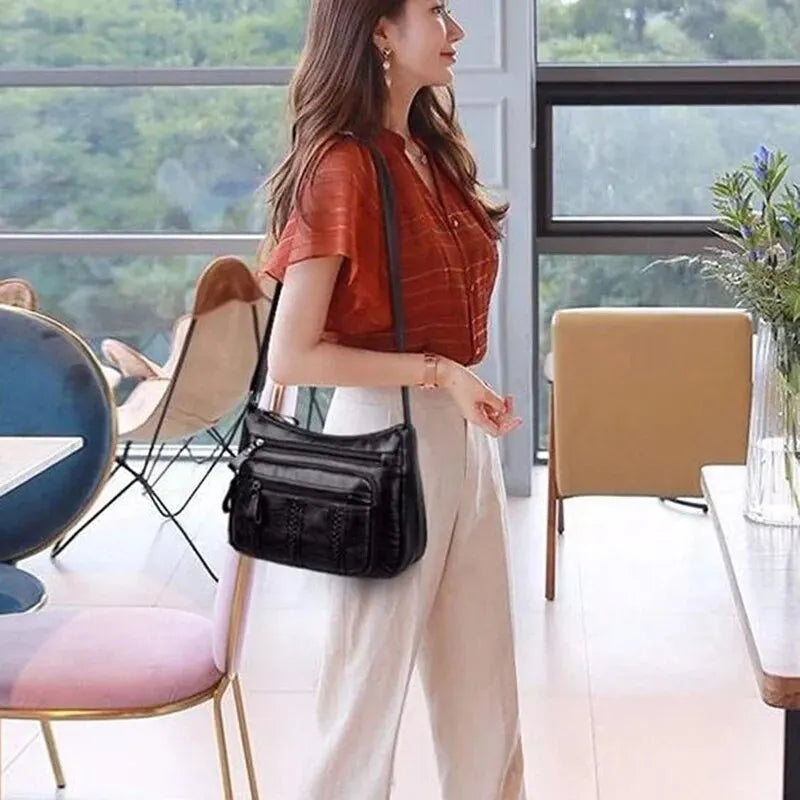 Women's Bag PU Multilayered Soft Leather Ladies Fashion Simple Shoulder Bags Mom's Bags Crossbody Bag