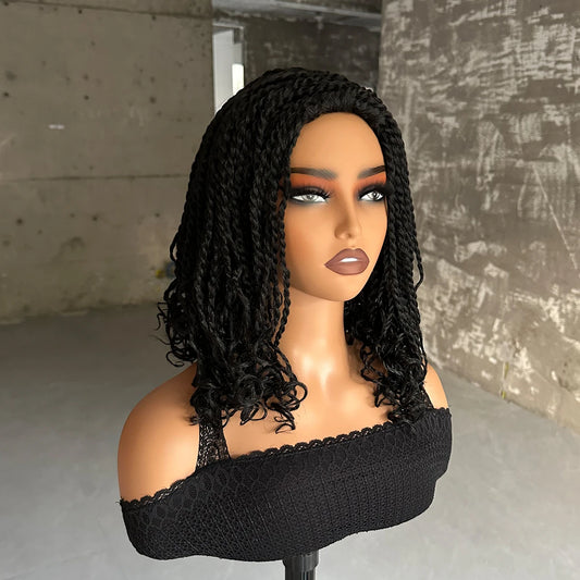 12Inch Short Synthetic Braided Wigs For Black Women Heat Resistant Crochet Box Braided Bob Wig African Braiding Hair Wig Bob