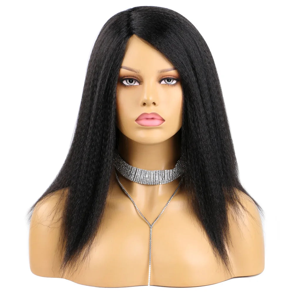 Kinky Curly Afro Hair Wigs Yaki Straight Wigs Ombre Synthetic Wig For Women Medium Part Women Black Natural Female Wigs cosplay