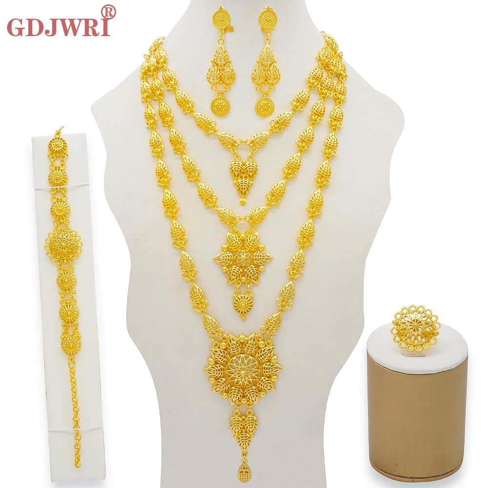 Dubai Jewelry Sets Gold Color Necklace &amp; Earring Set For Women African France Wedding Party Jewelery Ethiopia Bridal Gifts