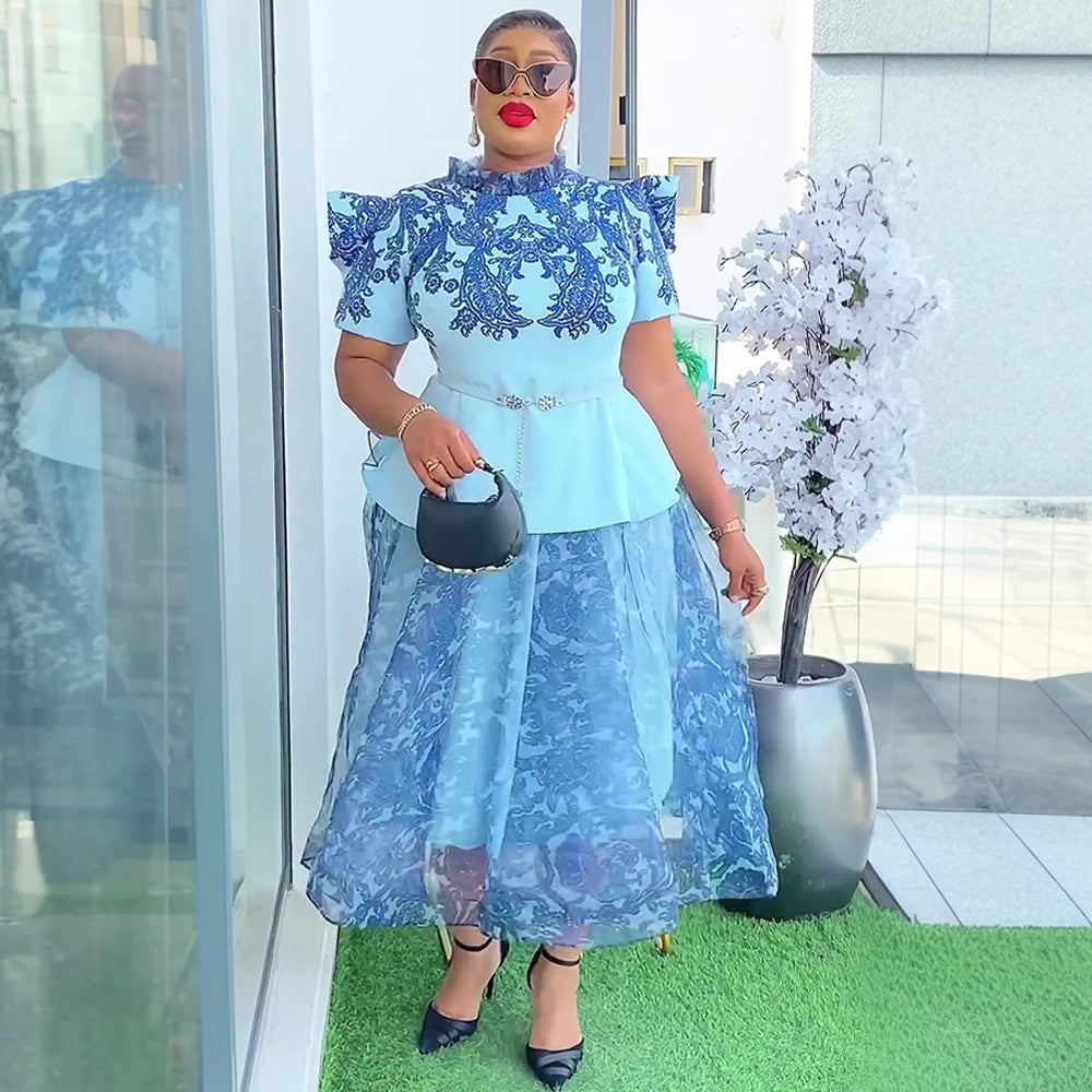 African Dresses for Women 2PCS Sets Tops And Skirts Suits Dashiki Ankara Print Outfits Plus Size Turkey Wedding Party Dress 2025
