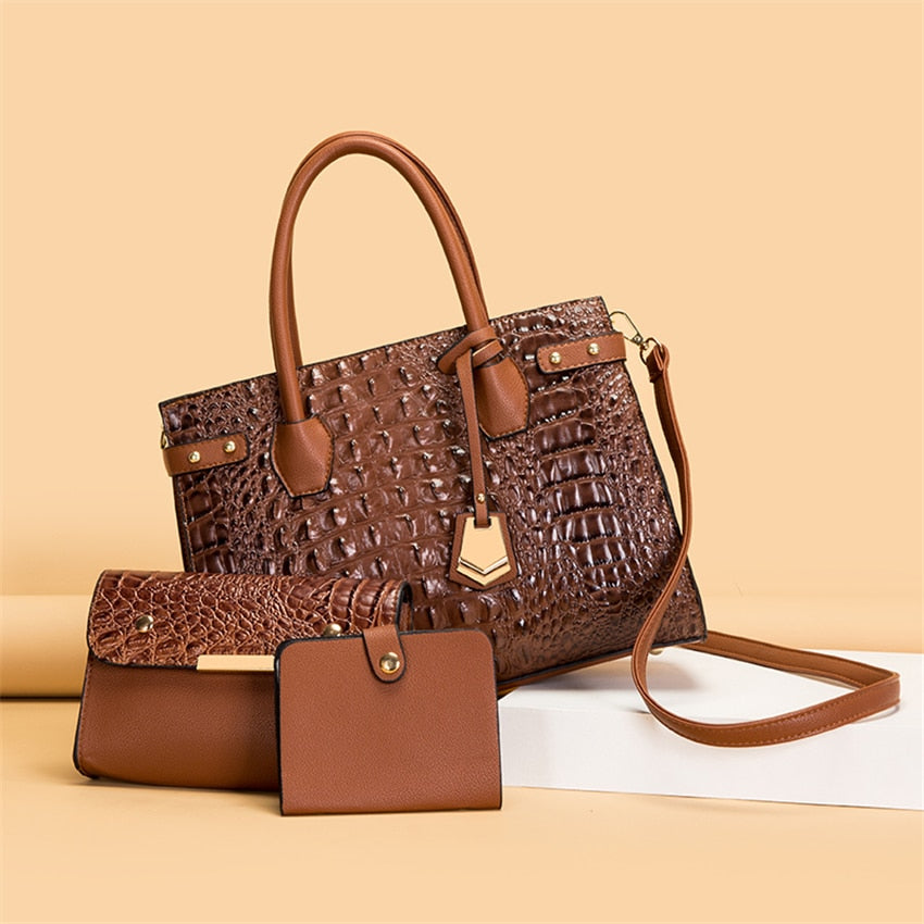 Luxury Croco Pattern Purses and Handbags Set Women Shoulder Designer Brand Leather Crossbody Bag Large Ladies Hand Bags