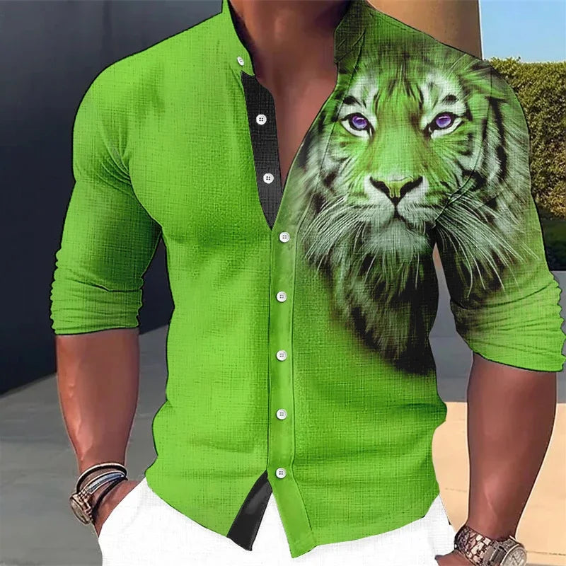 Tiger 3D Printed Shirt Men Casual Streetwear Clothing