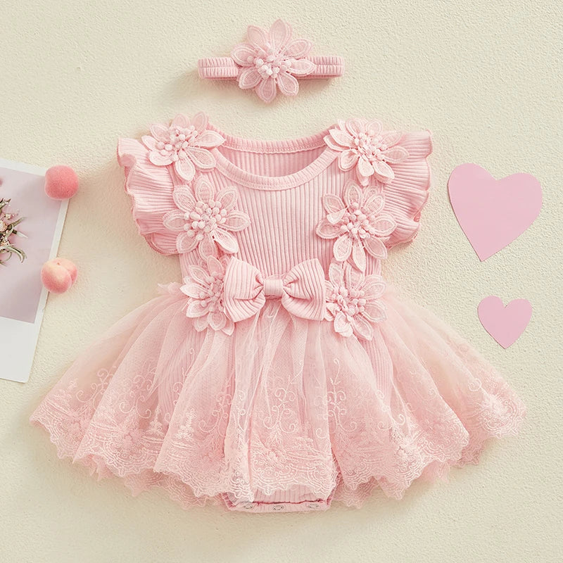 Newborn Baby Girls Jumpsuit Short Sleeve Cotton Lace Flower Toddler Baby Girl Bodysuits Baby Girls Romper Dress For Summer