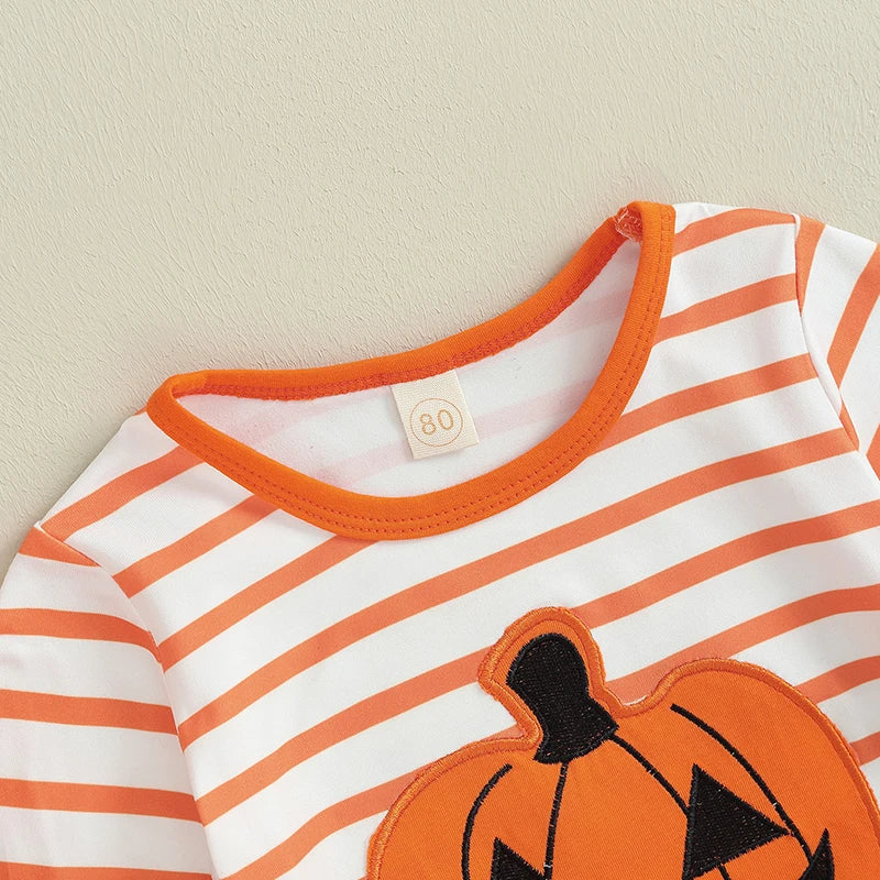 Girls Halloween Outfits Striped Pumpkin Print