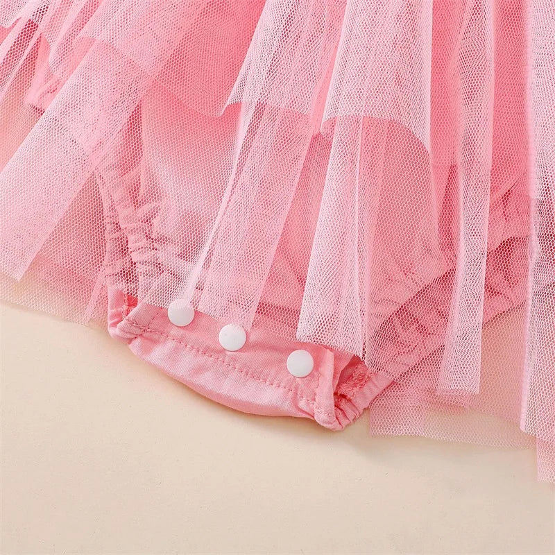 Summer Baby Clothing Girls Romper Dress Flying Sleeve Cow Print Tulle Patchwork Romper with Headband Casual Cute Outfits