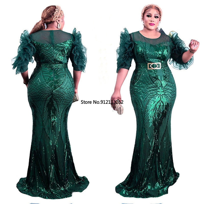 Plus Size Evening Dresses Women African Wedding Party Long Luxury Sequin Gown Bodycon Mermaid Maxi Dress