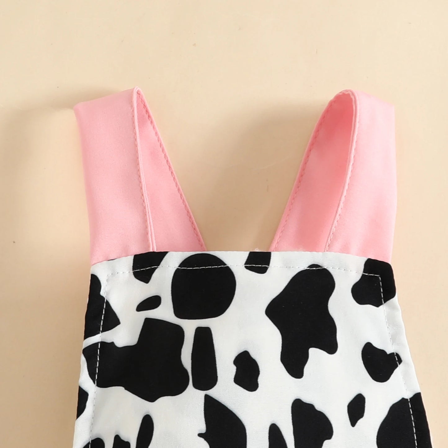 Girls Cow Print Bowknot Sleeveless Onesie