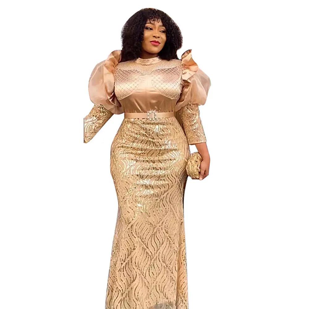 Plus Size Luxury Sequin Evening Party Long Dresses - Ballow Puff Dress