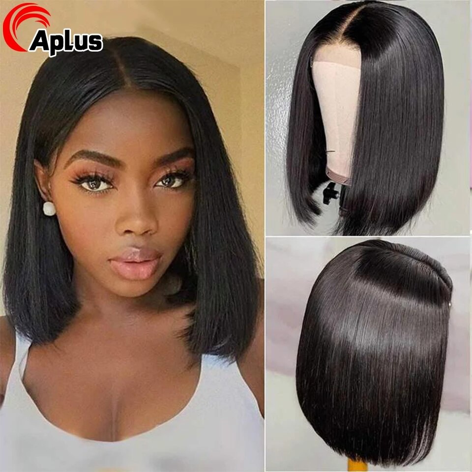 Straight Short Bob Human Hair Wigs Brazilian Ombre Blonde Bob Wig Lace Front Human Hair Wigs Blunt Cut Bob Wigs For Black Women