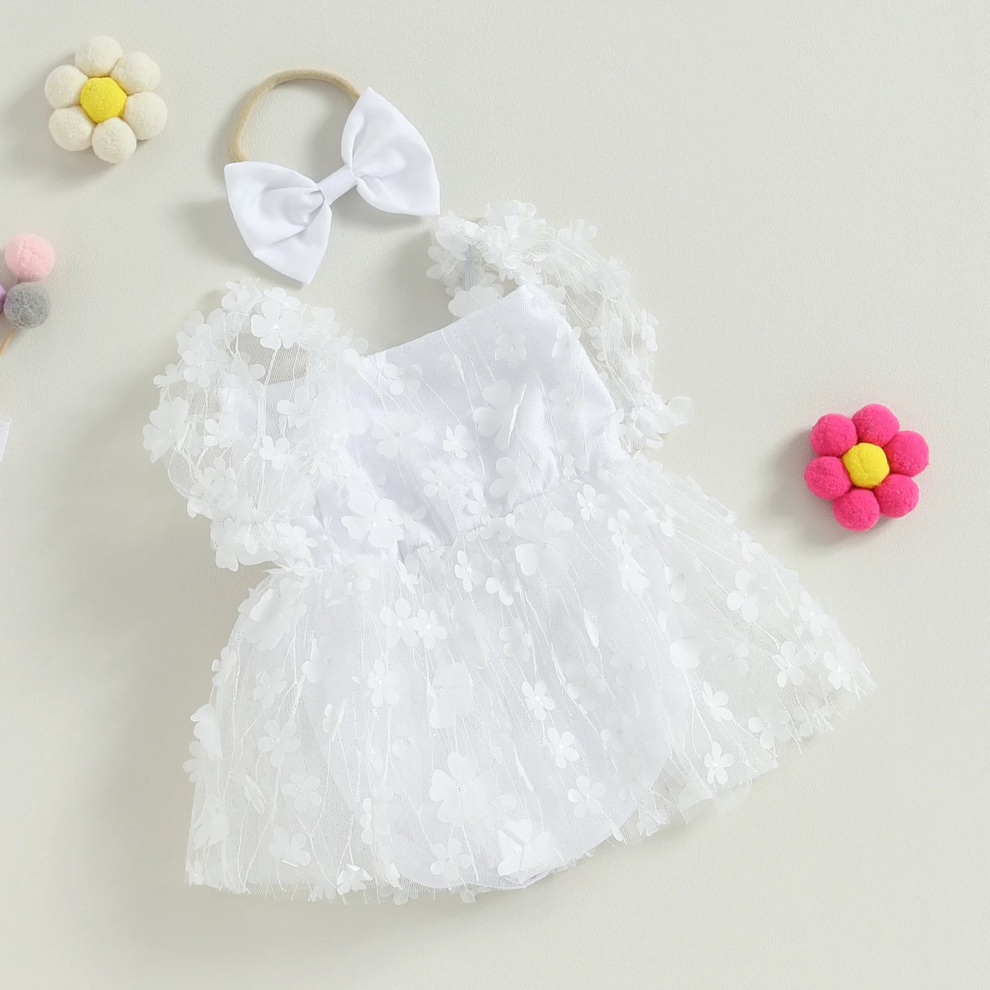 Pudcoco Infant Newborn Baby Girl 2 Piece Outfits Flower Short Sleeve Romper Dress with Cute Headband Set Summer Clothes 0-18M