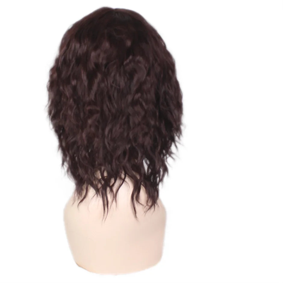 Black Brown Synthetic Wig with Bangs Middle Long Straight Curly Wigs for Women Cosplay Daily Party Heat Resistant Fiber Hair