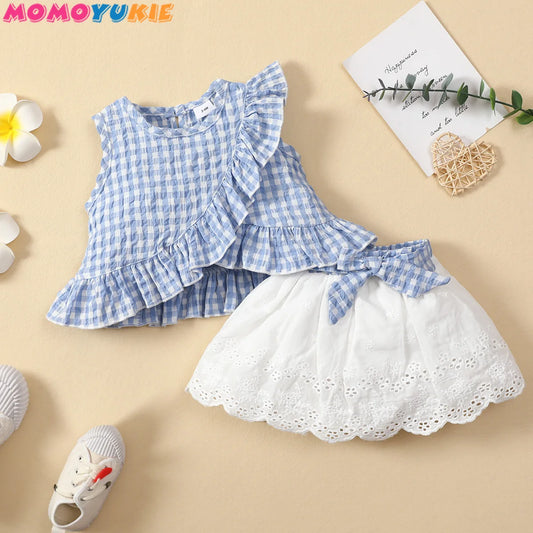 Toddler Baby Girls Clothes Sets ruffless plaid Sleeveless Romper