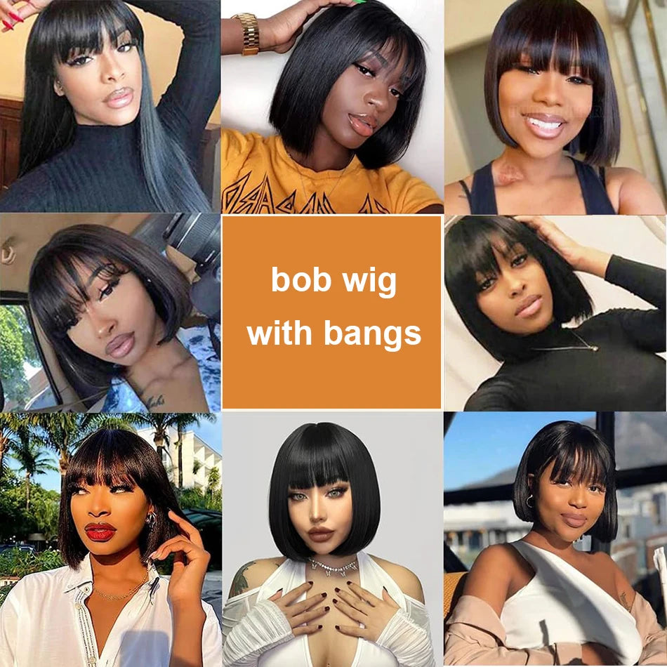 3X1 Middle Part Lace Wig Bob Wigs Full Machine Made Bone Straight Human Hair Wigs With Bangs Short Bob Human Hair Wigs For Women