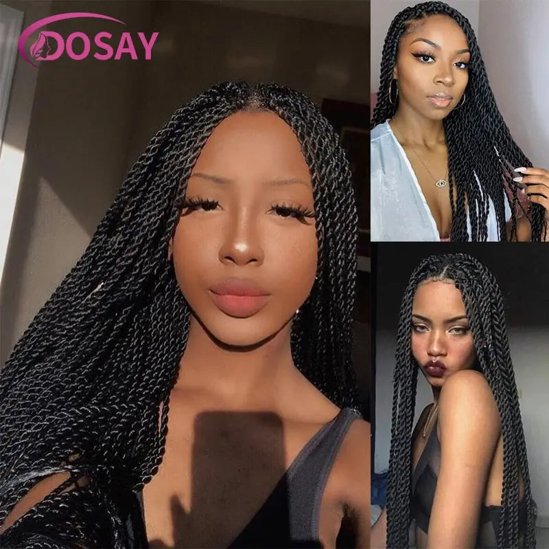 Twist Braided Wigs Box Braided Lace Front Wig For Black Women Synthetic Full Lace Frontal Wig Faux Locs Wig Goddess Braids Wigs