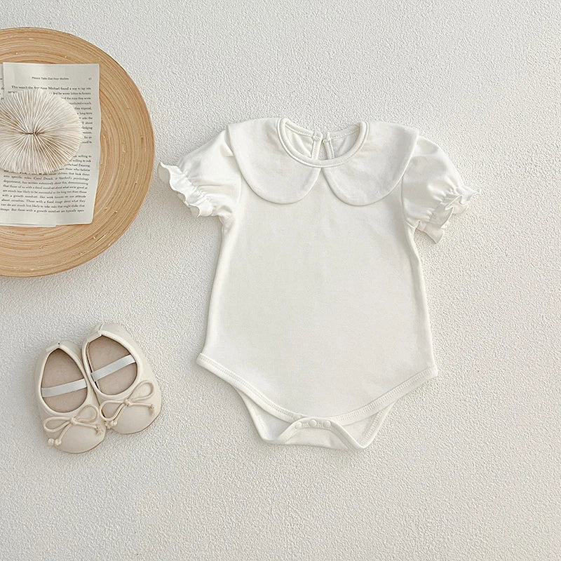 Baby Newborn Bodysuit Summer Doll Collar Baby Romper White Cotton One-piece Clothes Infant Girls Boys Jumpsuit Outfits 0-24M