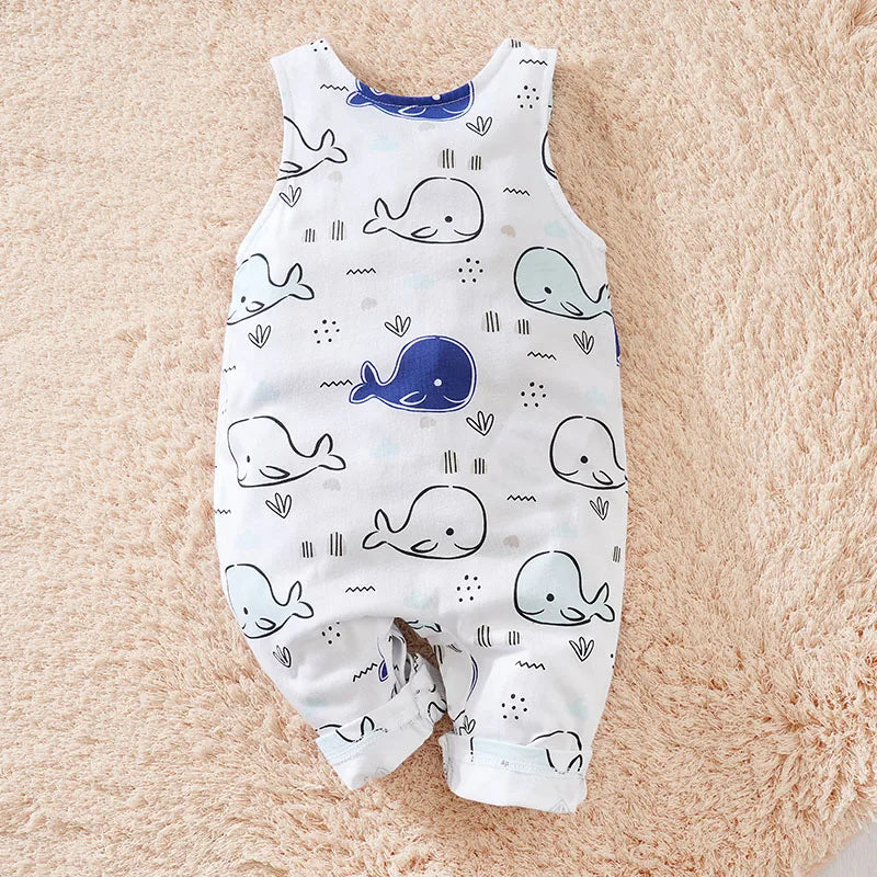 Summer Boys And Girls Cute Cartoon Whale Embroidery Cotton Comfortable Casual Sleeveless Baby Bodysuit