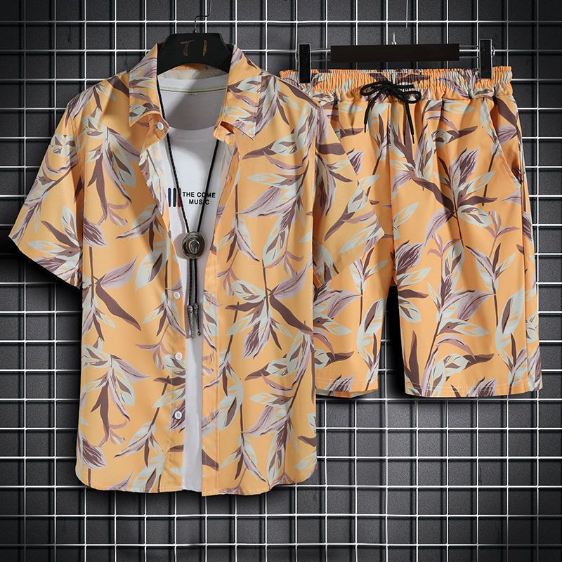 Beach Clothes Men 2 Piece Quick Dry Hawaiian Shirt and Shorts Set-men hawaian outfit set-Top Super Deals-4-M-Free Item Online
