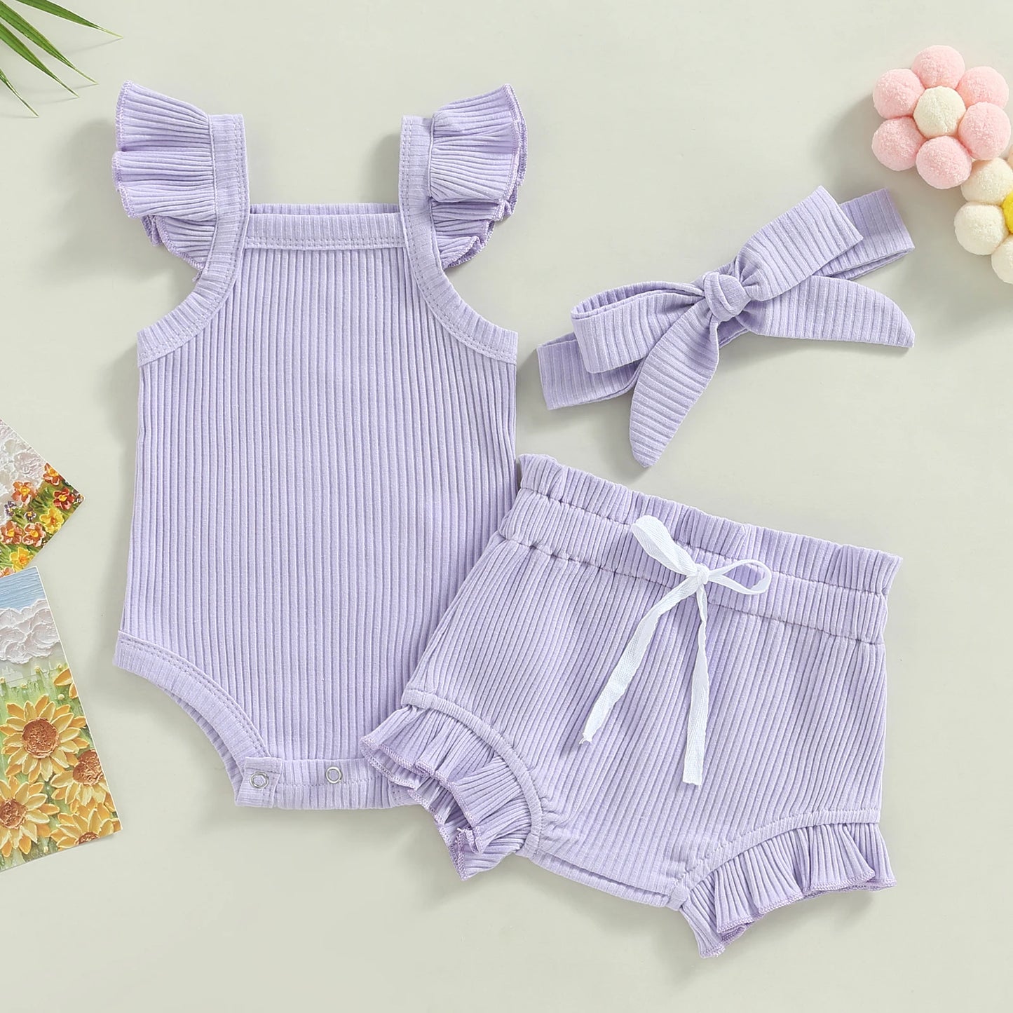 Baby Short Ruffle Sleeve Romper Flouncing Pant anf Top