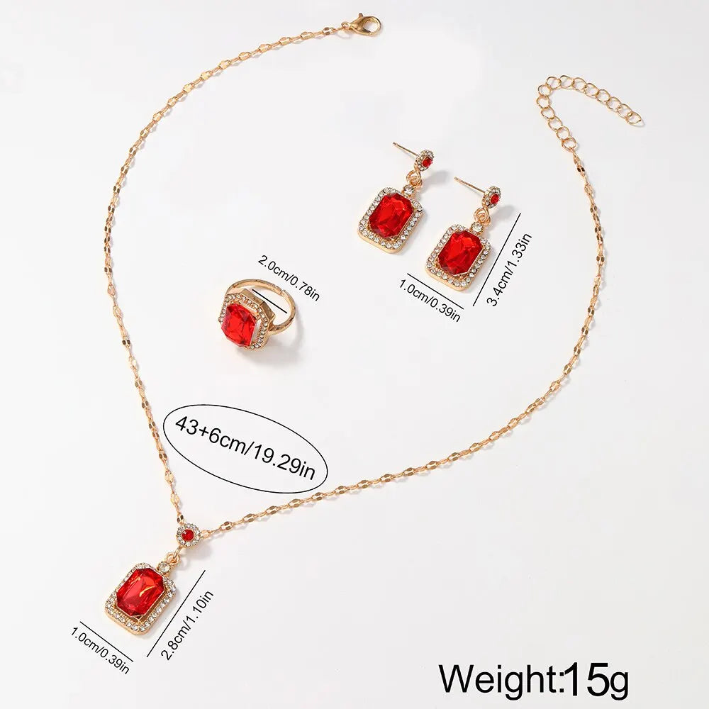 5PCS Set Luxury Square Watch Women Ring Necklace Earring No Box Included