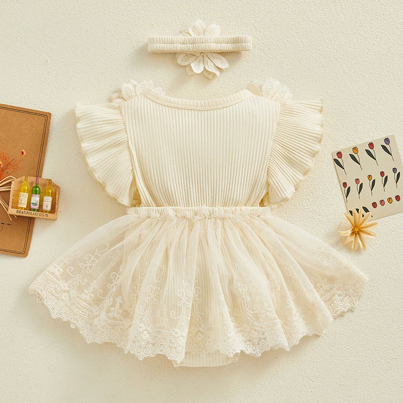 Newborn Baby Girl Romper Dress Short Sleeve Mesh Tutu Dress