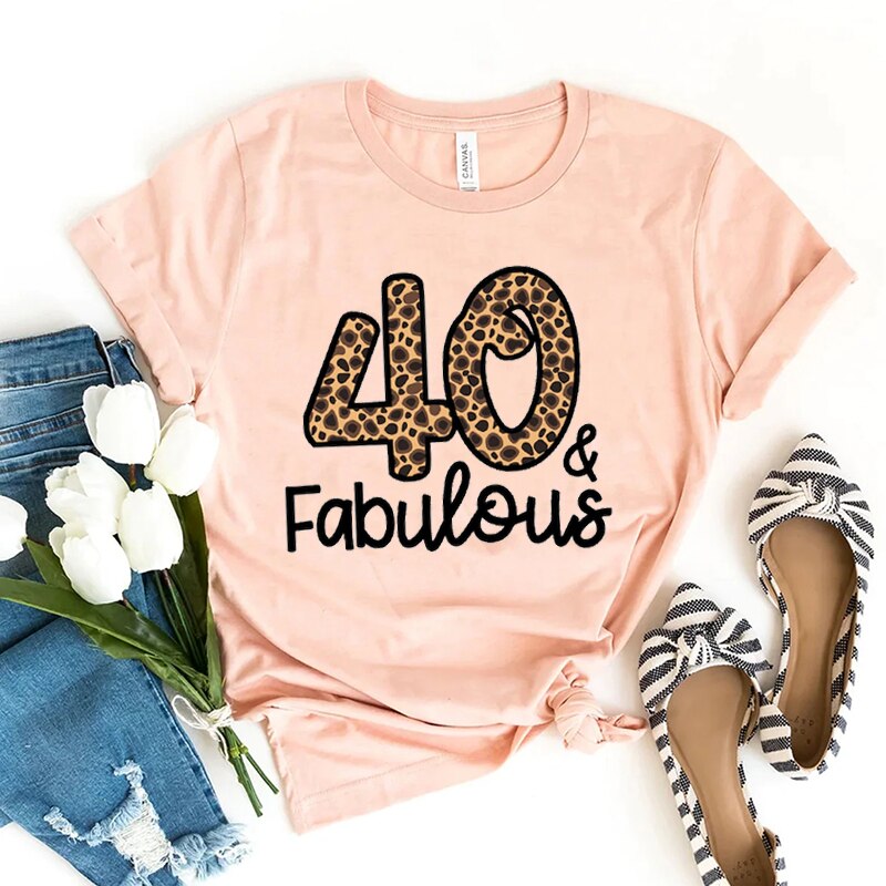 Leopard Number 30 40 50 60 70 80 Happy Birthday T-Shirt Fabulous T Shirt Women Clothes