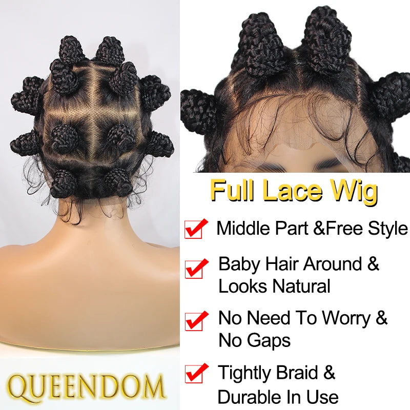 Full Lace Bantu Knots Synthetic Braid Wig Knotless Heat Resistant Crochet Braids