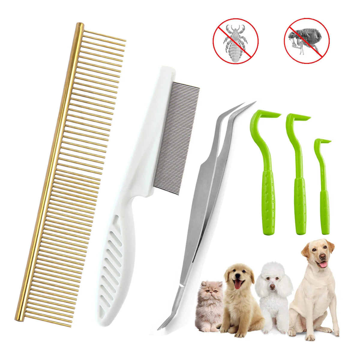 6 pieces Pet Tick Removal Tool Kit Pet Hair Comb Dog Louse 2in1 Tweezer Pet Flea Removal comb For Cat and Dog