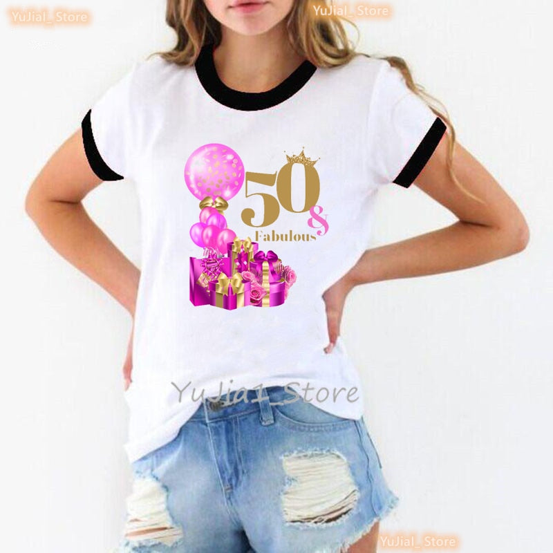 Queen Makes 50 Look Fabulous Graphic Print Women Leopard Love Birthday Party Tshirt